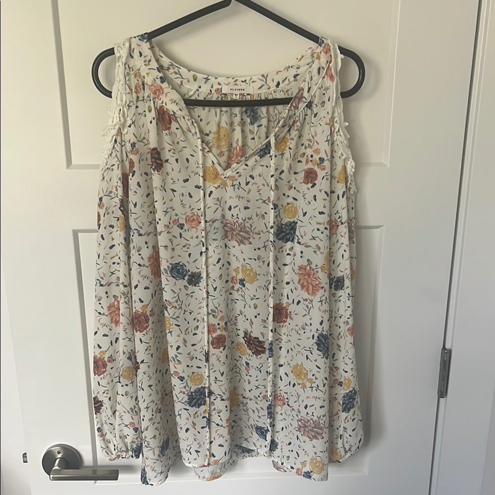 Pleione Cream Tie Front Blouse Relaxed Fit